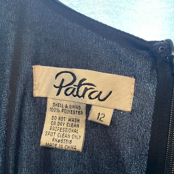 Glam RETRO/ VINTAGE black crepe with beaded fabric layering, sz 12 by PATRA. - Picture 2 of 4